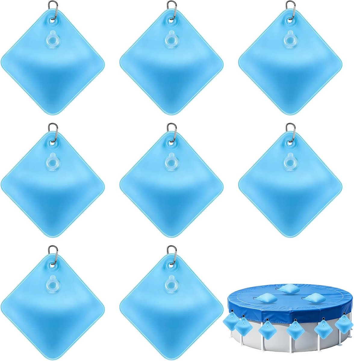 Zwembadafdekkingsgewichten 8 stuks - Dikke waterzakken van PVC - Inclusief haken - Voor winterbescherming - ShopVlot