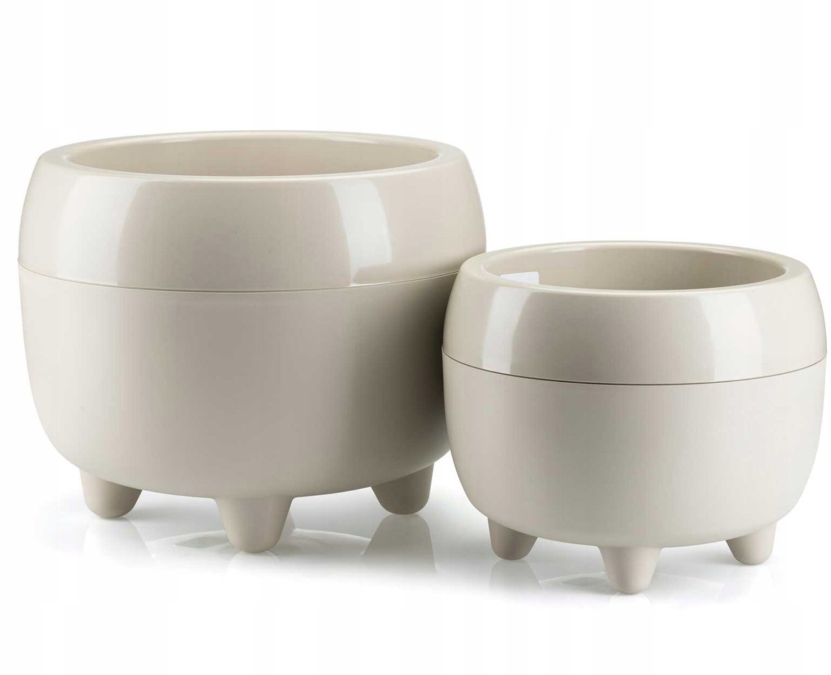 Set van 2 Beige Ronde Potten op Pootjes - Decoratief en Duurzaam