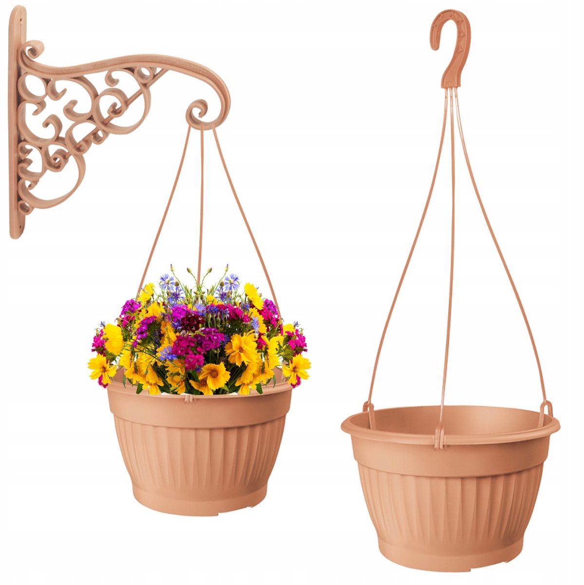 Hangende bloempot met houder, Ø29cm, terracotta