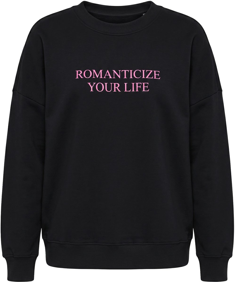 Studio Untold - Dames - Sweatshirt oversized statement acid wash - Zwart - Maat 42+