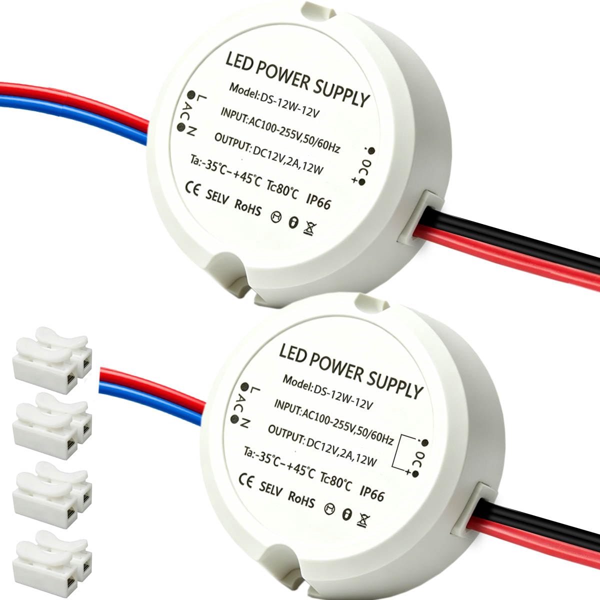 LED transformer, 12 V, 12 W, 2 A, IP66, mini round LED power supply, transformer, 230 V to 12 V AC to DC, switchable - ShopVlot