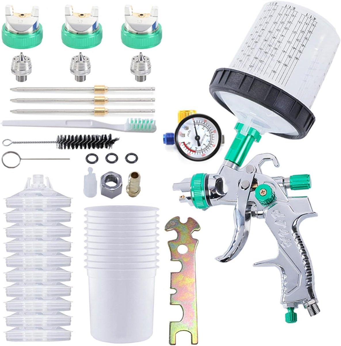 Car Paint Gun Pneumatic Paint Gun for Walls and Ceilings with 10 Mixing Cups Professional Spray Tool Green 600 ml - ShopVlot