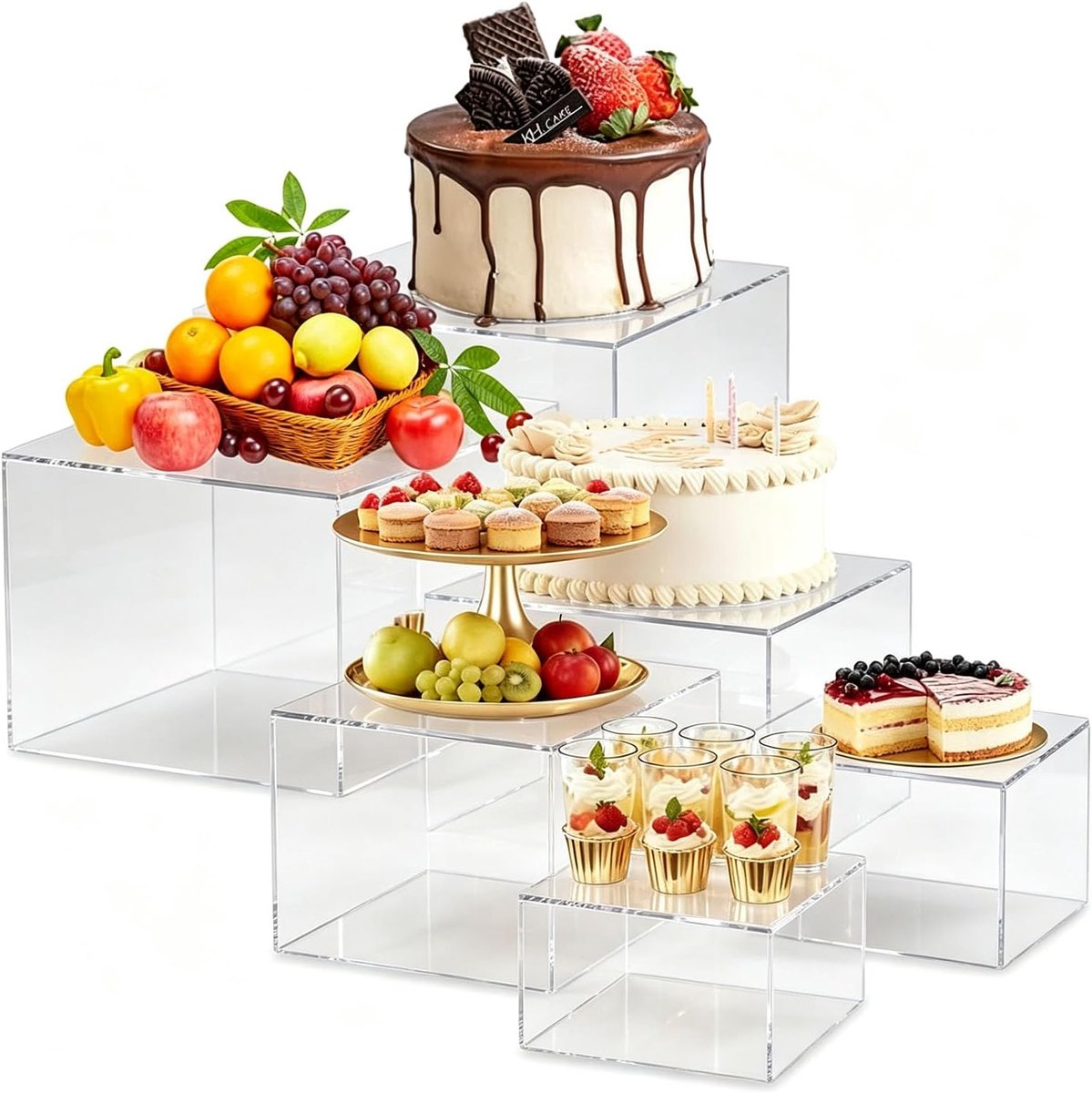 Set van 6 voorgerechten, buffet, kubus, transparant, 12,7 - 25,4 cm, voor - ShopVlot