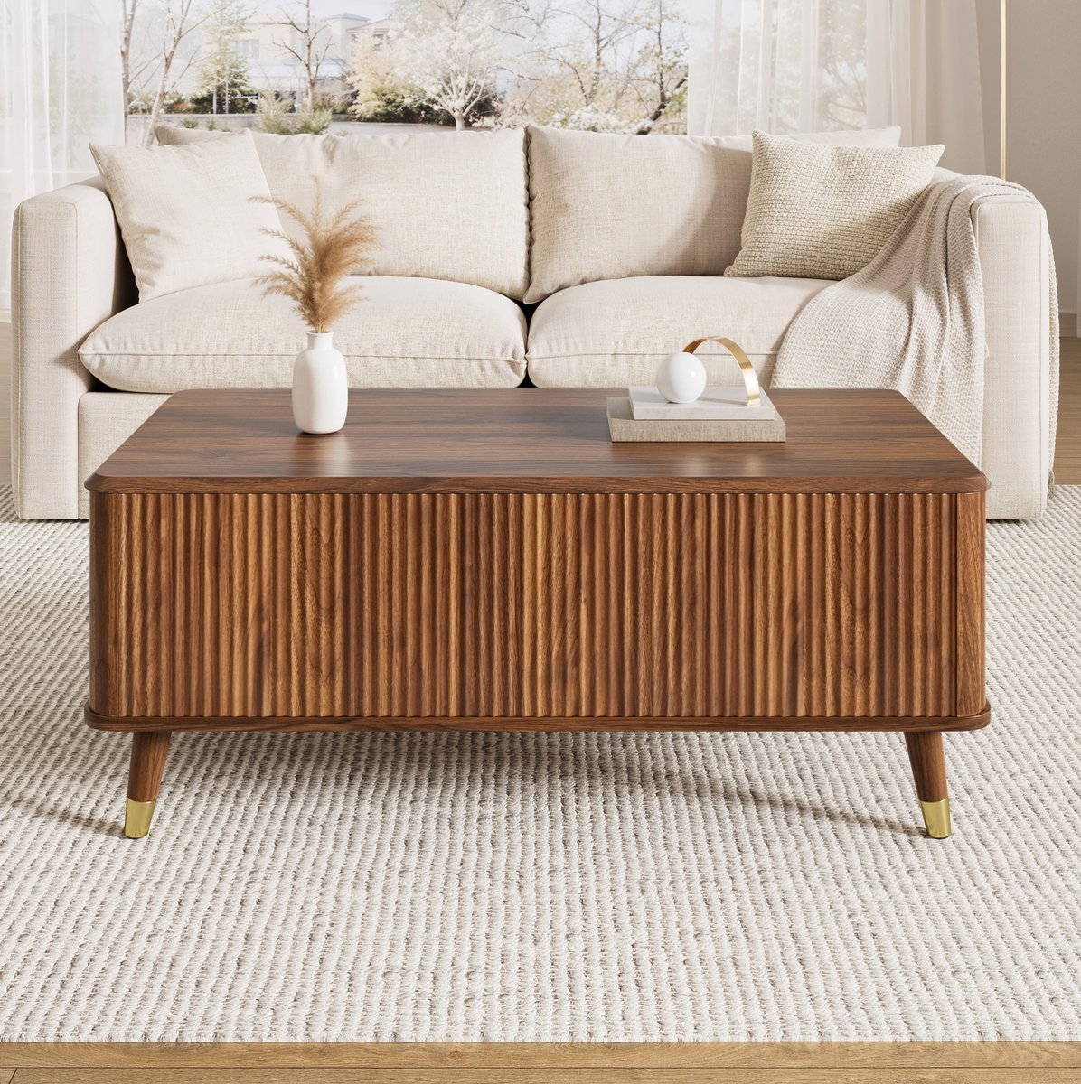 MODENUIT Salontafel - Hoogteverstelbaar Met Opbergruimte - Woonkamer - MDF - 97x52x56,5 Cm - Walnoot