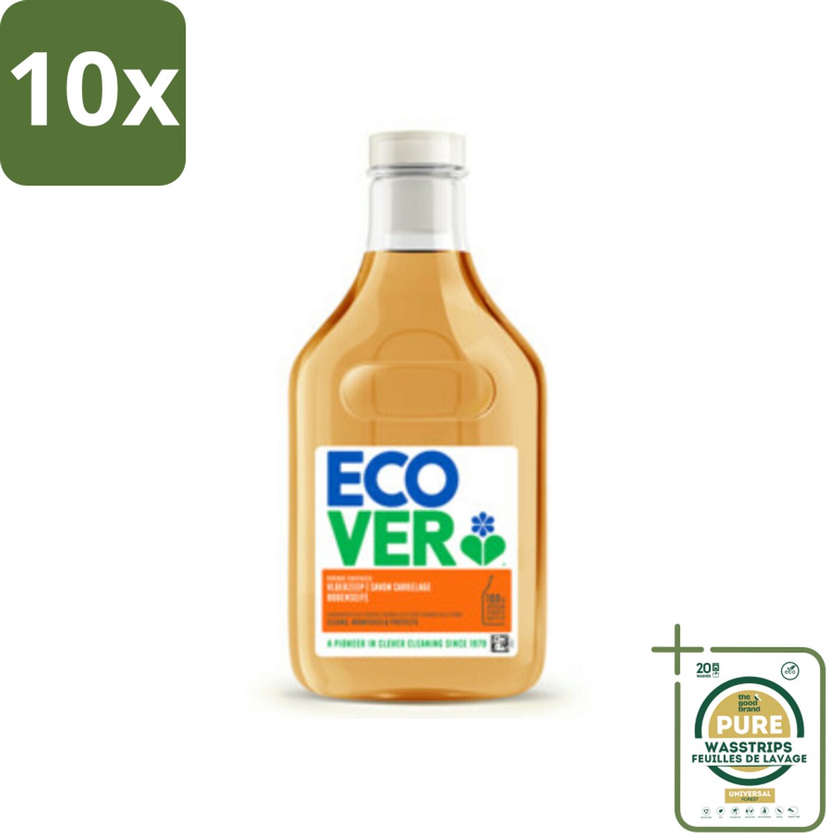 10 x Ecover - Vloerzeep - Sinaasappel & Citroen - 1 liter - Grootverpakking - Vloerzeep - Natuurlijke Reiniging - Plantaardige Vloerzeep - Reinig Vloer - Natuursteen Reinigen