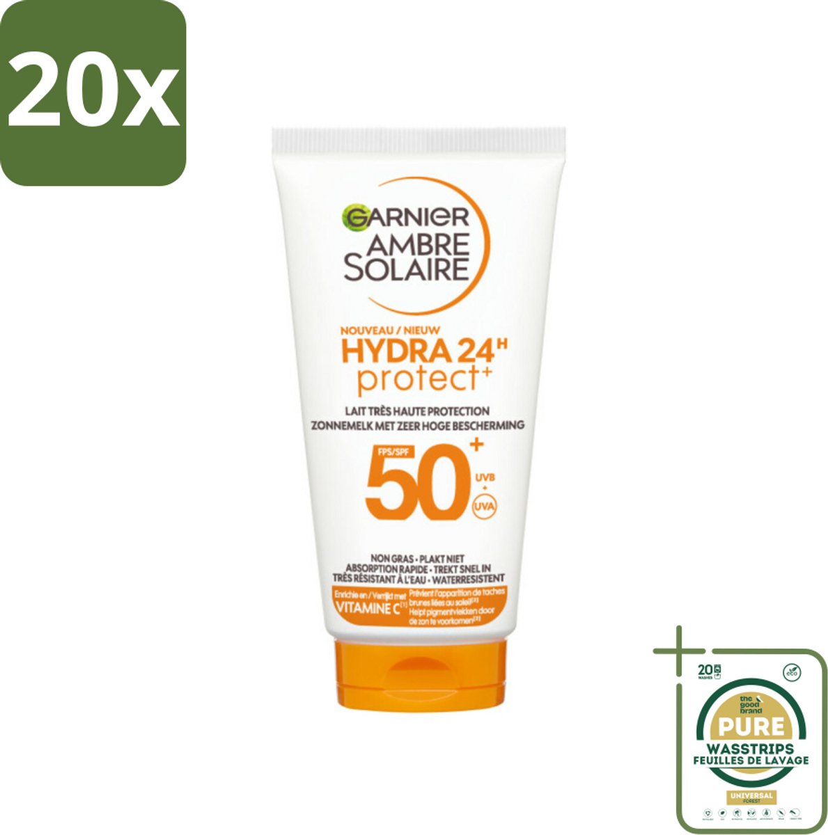 20 x Garnier - Ambre Solaire - Zonnebrandcrème - Hydra 24H Protect - SPF 50+ - Reisformaat - 50 ml - Grootverpakking - Zonbescherming - Zonnebrandcrème - SPF 50+ - Reisformaat - Hydratatie