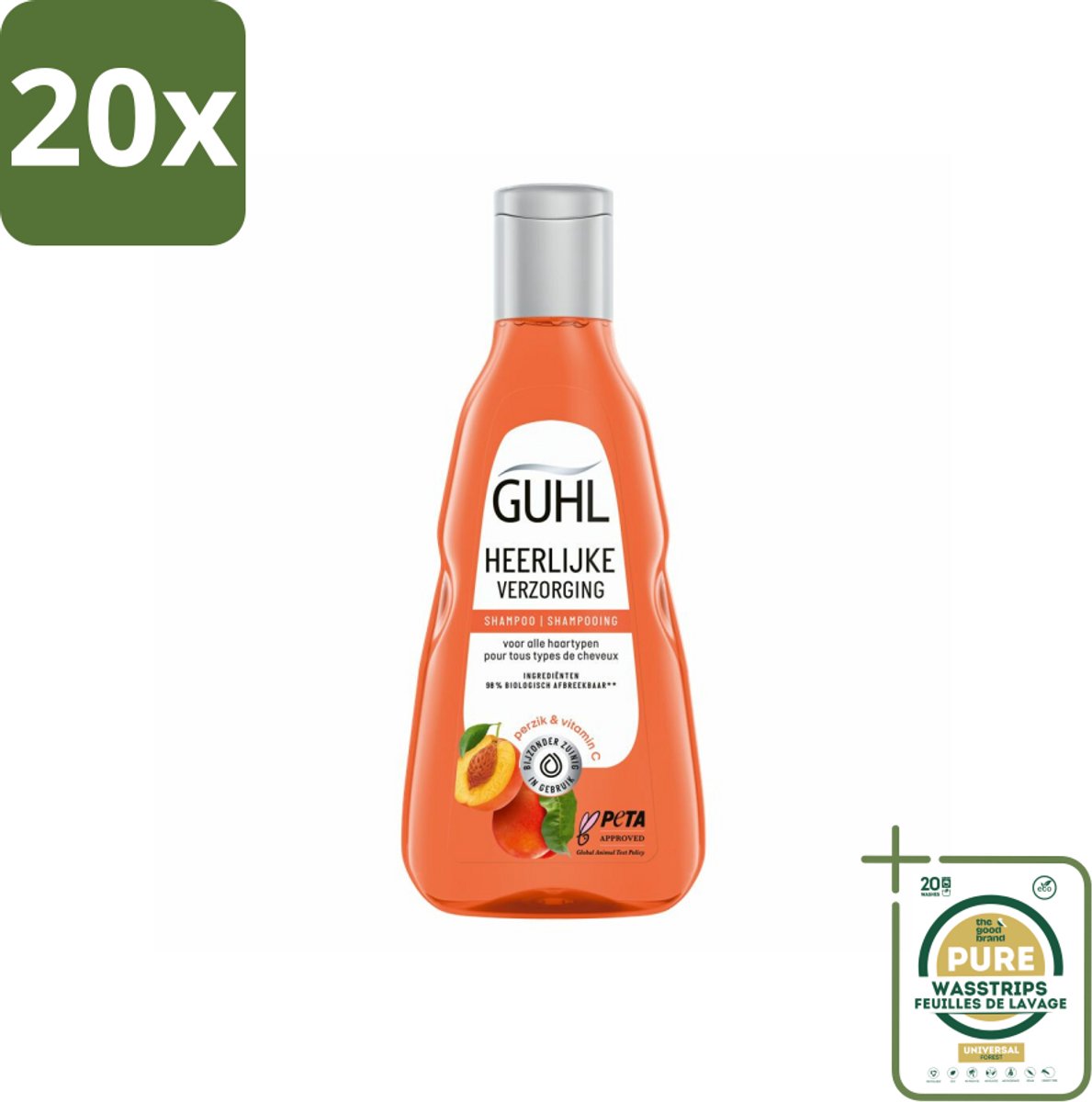 20 x Guhl - Shampoo - Heerlijke Verzorging - 250 ml - Grootverpakking - Shampoo Voor Haar - Verzorging Shampoo - Perziksap Shampoo - Vitamine C Shampoo - Gezond Haar