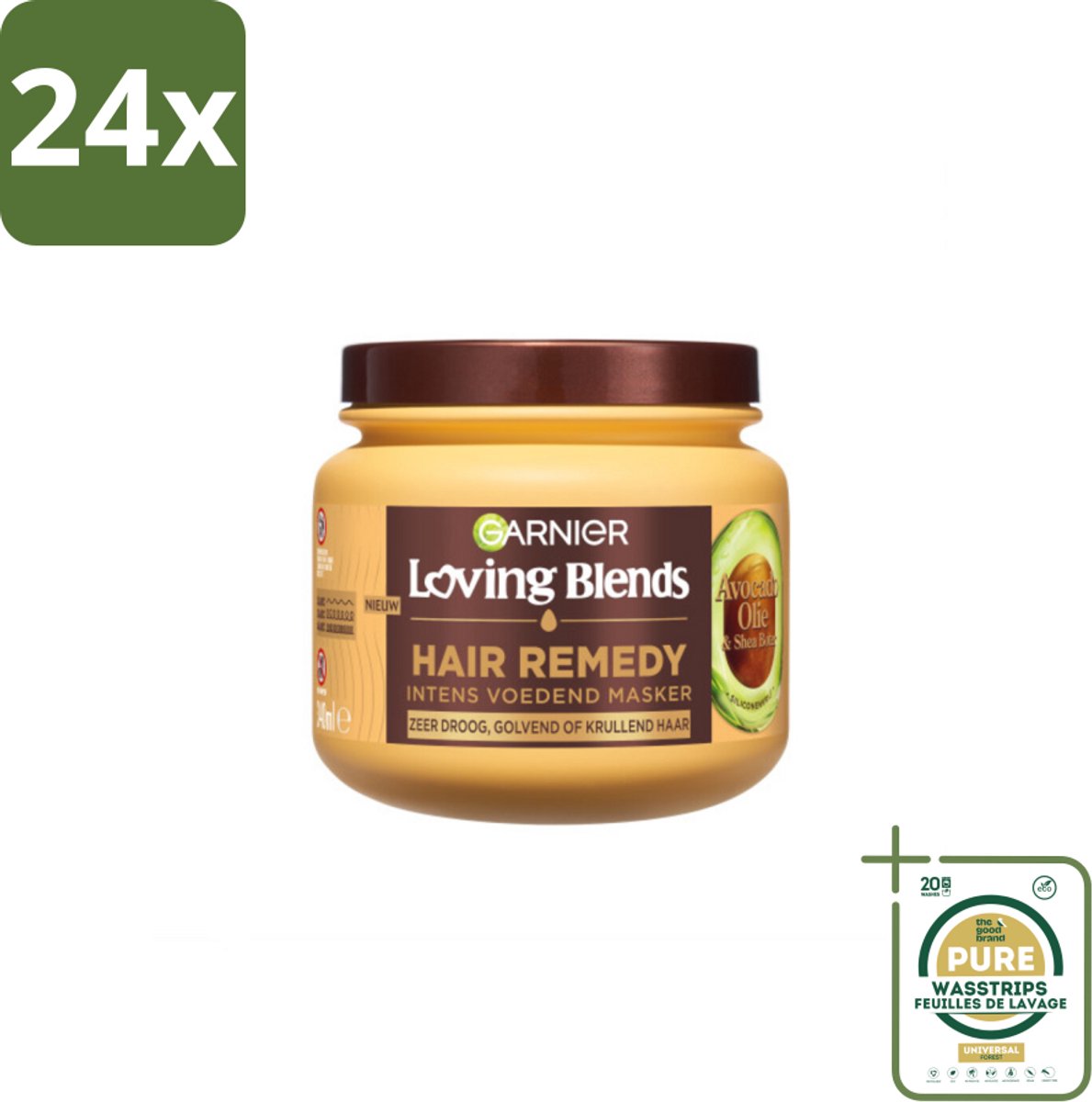 Garnier - Loving Blends - Haarmasker - Avocado Olie & Shea Boter - Ultra Voedend - Golvend & Krullend Haar - 340 ml - Voordeelverpakking - 24 stuks - Shea boter - Droog haar