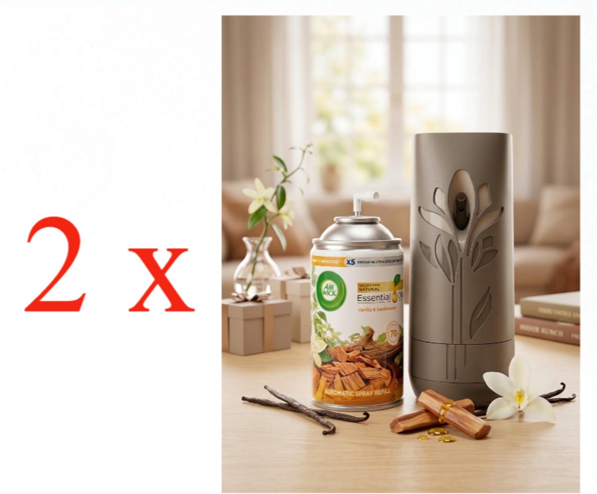 2 x Air Wick Freshmatic automatische luchtverfrisser en navulling Sandelhout & warm Vanilla 250ml