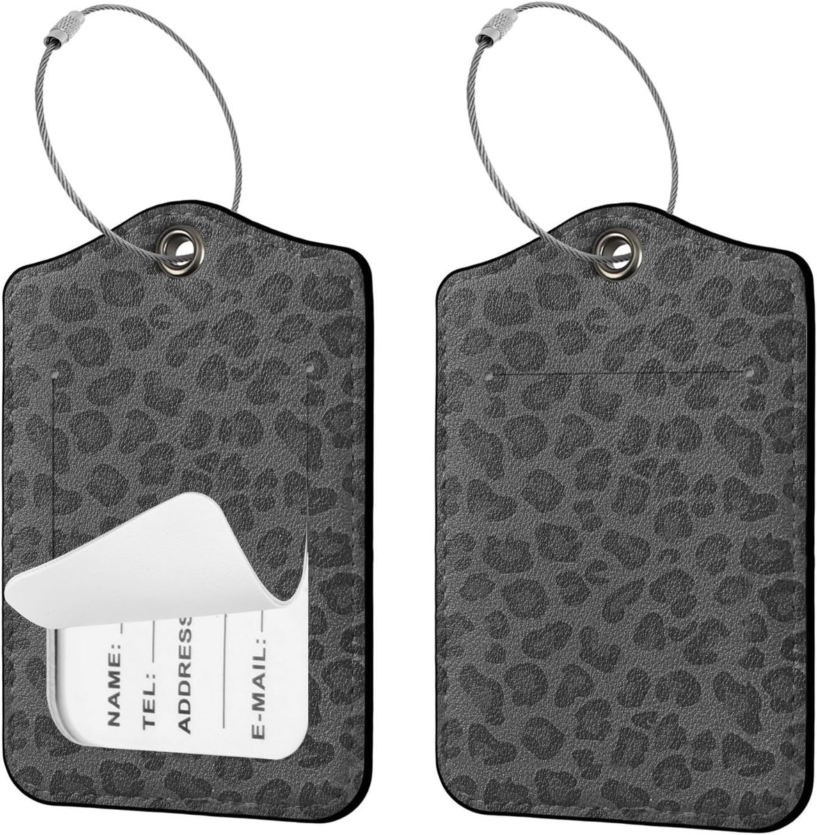 Set of 2 Personalized Leopard Luggage Tags for Suitcases, Easy to Identify PU Leather Suitcase Labels for Travel - ShopVlot