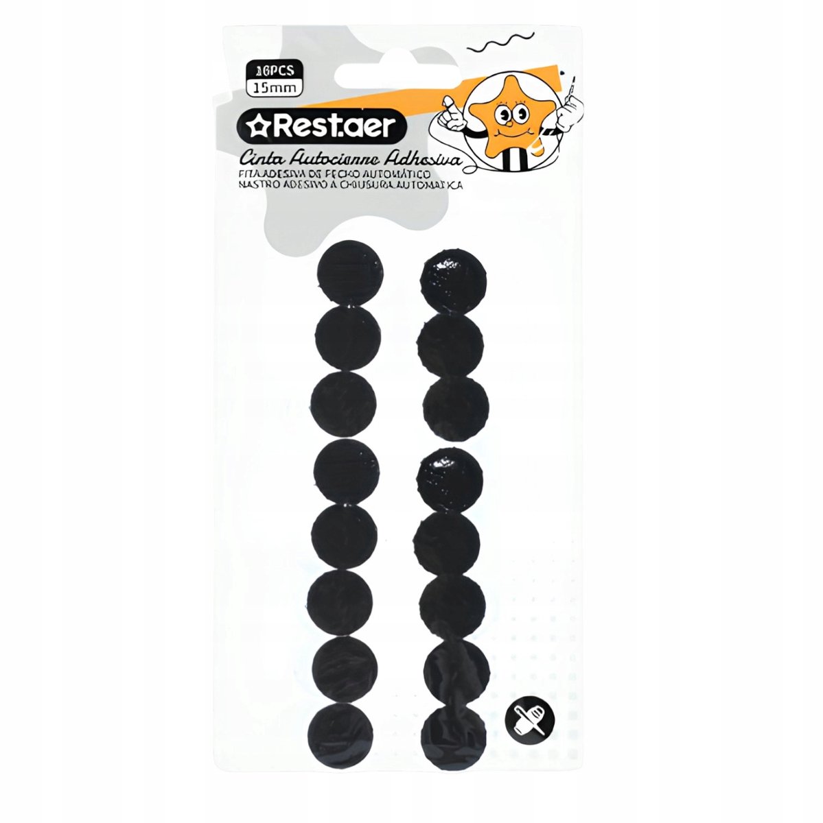 Zwarte Ronde Klittenbandjes 1,5 cm - Set van 16 stuks