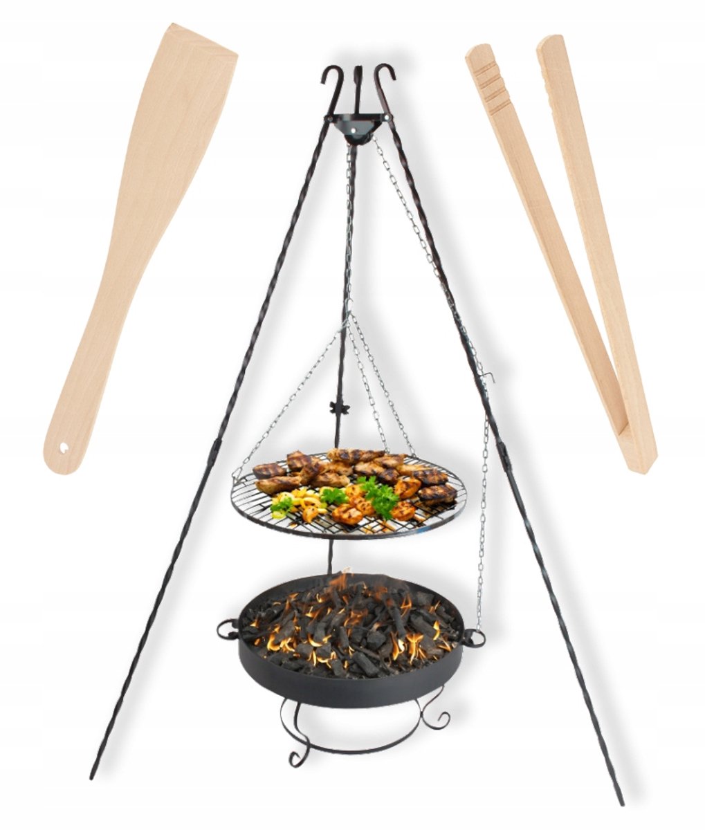 Tuin Grillschotel met Driepoot & RVS Rooster 60cm - Compleet met Vuurschaal