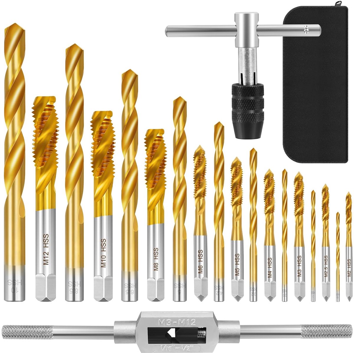 Metric Drill Bit Set 21 Pieces Thread Cutting Set with 9 Thread Drill M2-M12, 9 Twist Drills 1.5-10 mm, 2 Keys and 1 - ShopVlot