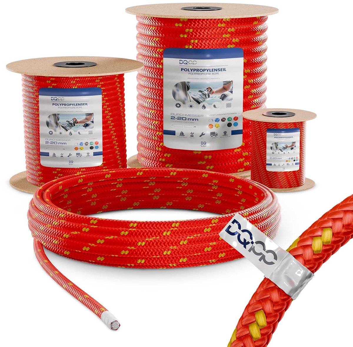 DQ-PP Polypropylene rope, 5 mm, 20 m, red polypropylene rope, load capacity up to 245 kg, rope, PP, braided line - ShopVlot