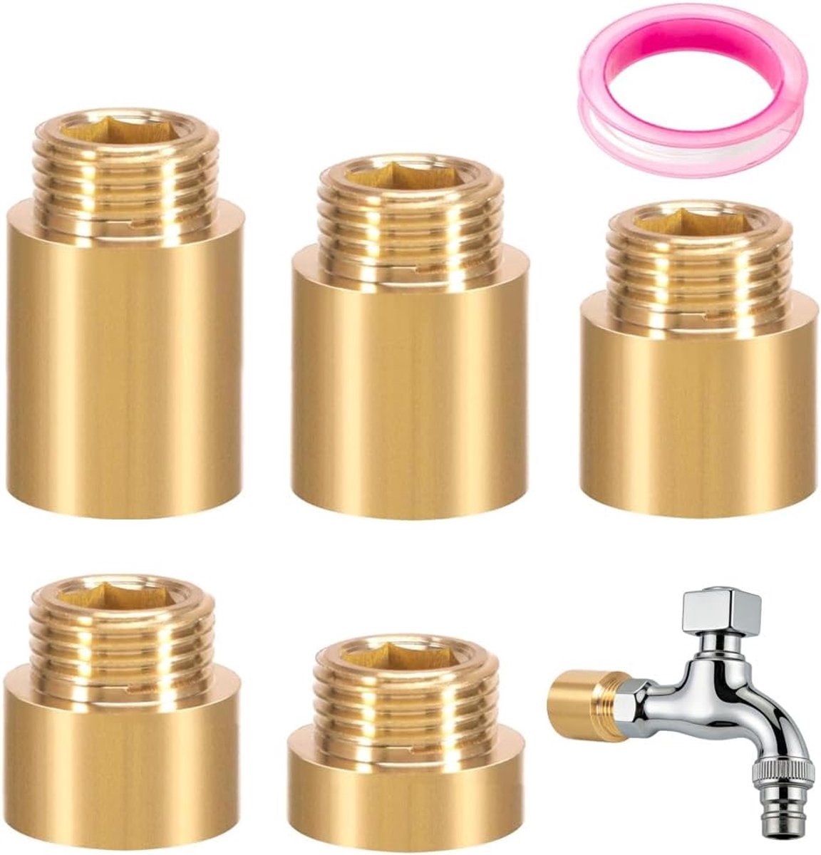 Pack of 5 Tap Extension Set, Threaded Fitting 1/2 Inch Extension Connection Extension for Drinking Water and Heating - ShopVlot