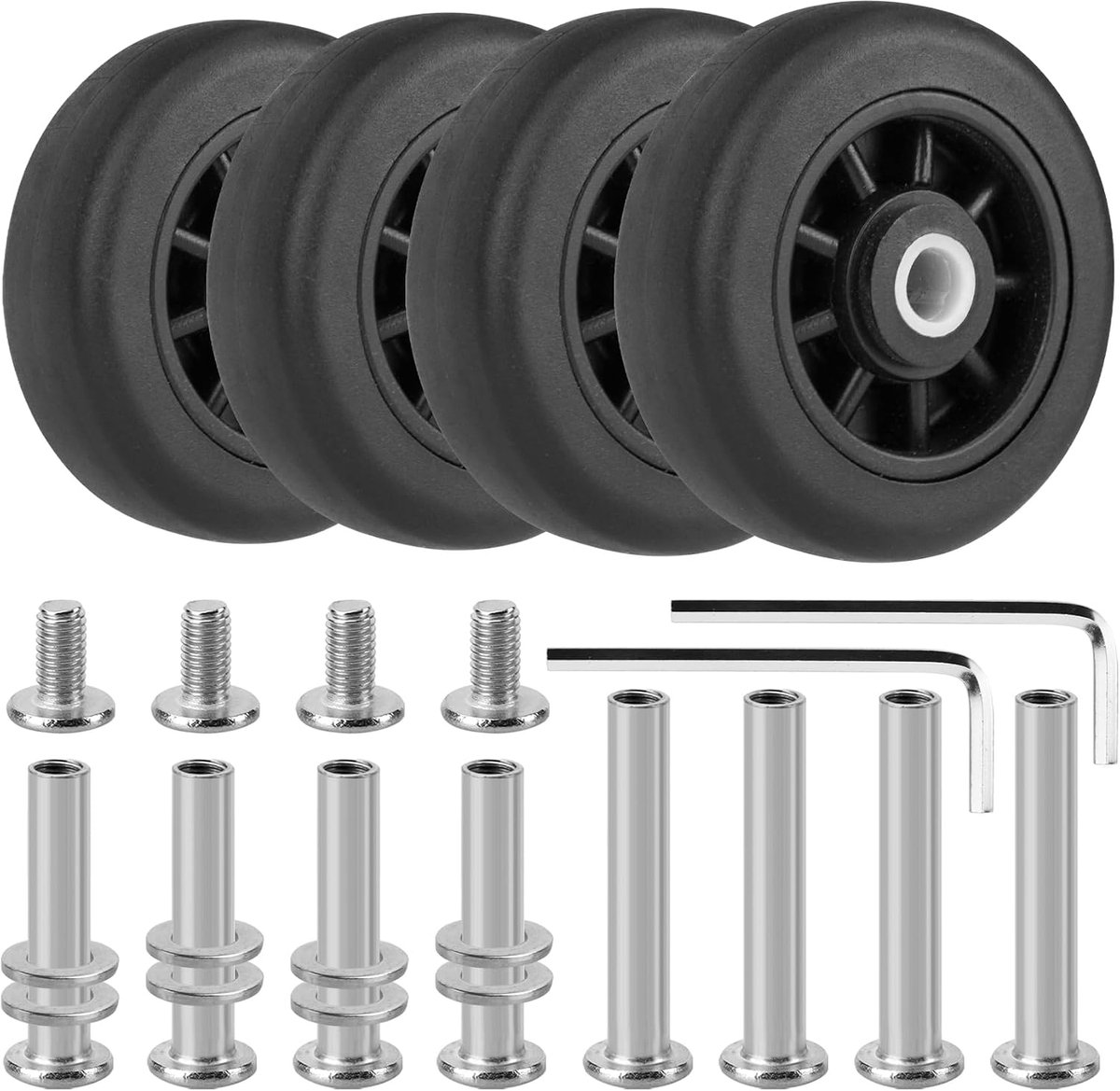 4Pcs Universal Suitcase Wheels Replacement Set With Shaft - Mute Luggage Wheels Kit, Black, VK-C1 - ShopVlot