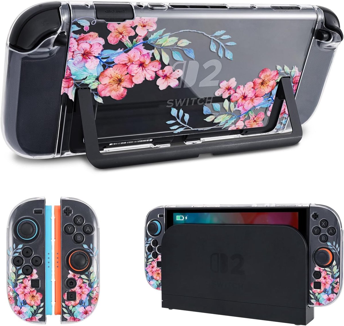 DLseego Bright Case Compatible with Switch 2, Anti-Scratch Slim Cover with Beautiful Floral Print PC Hard Protective - ShopVlot