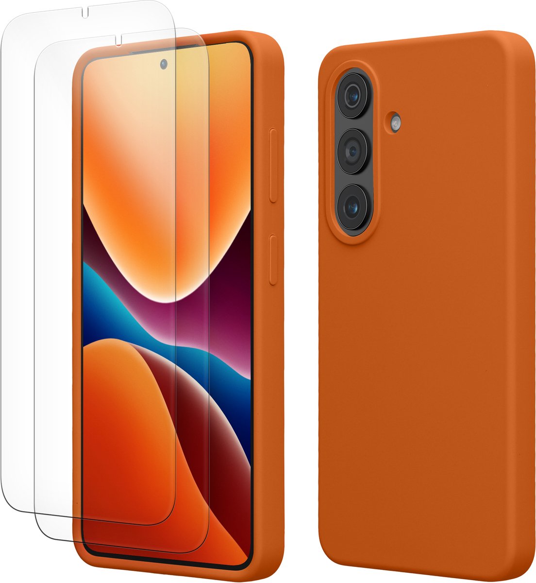 kwmobile hoes met 2x screenprotectors voor Samsung Galaxy S26 – screenprotector van gehard glas – draadloos opladen – fruitig oranje