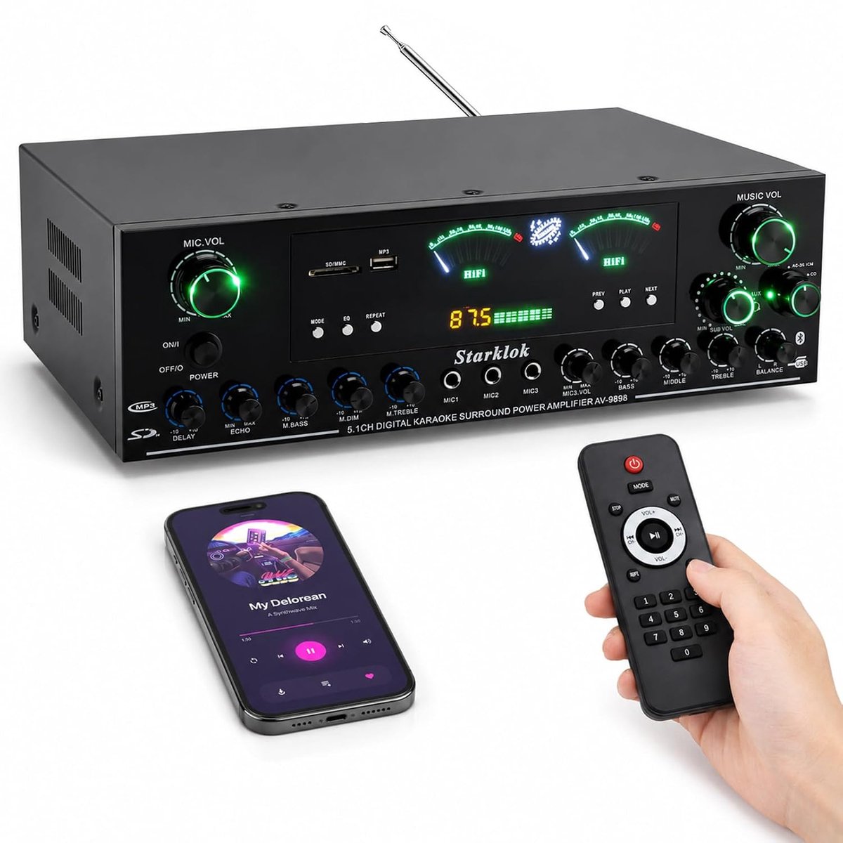 Bluetooth Amplifier, 3000W Peak Power, HiFi Amplifier, 5.1 Channel Home Cinema, Stereo Amplifier with Bluetooth 5.0 - ShopVlot