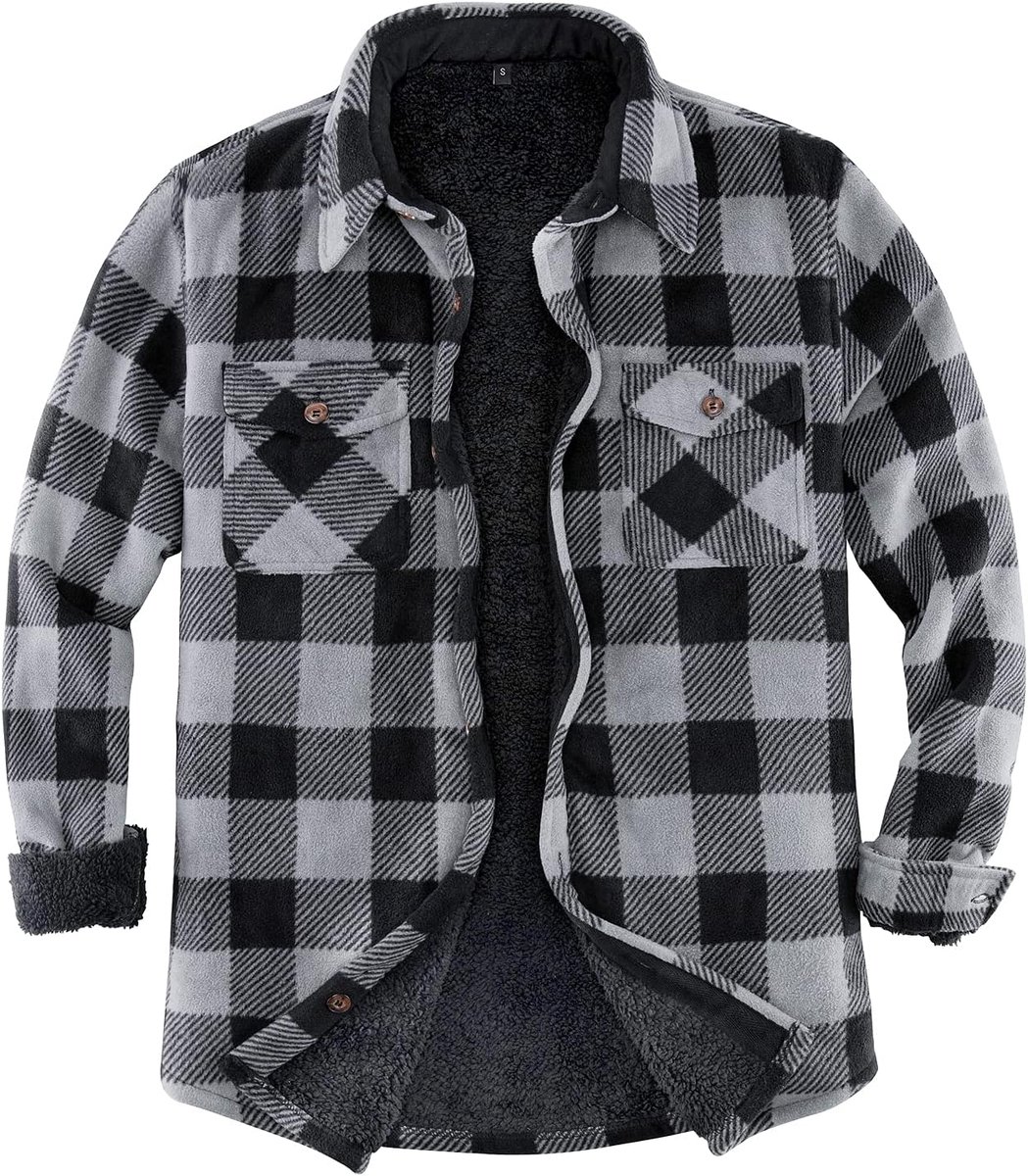 ZENTHACE Men's Warm Sherpa Lined Fleece Plaid Flannel Shirt Jacket (All Sherpa Fleece Lined) - ShopVlot
