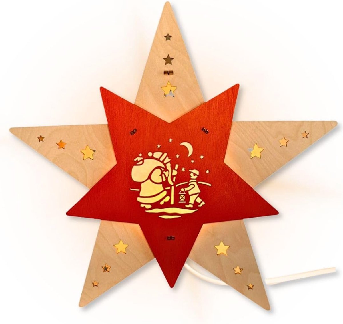 Kerstster met verlichting - handgemaakt houten kerstdecoratie - moderne uitstraling met traditionele charme - ShopVlot