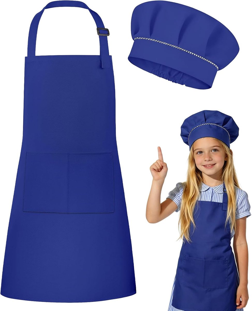 Kinderschort set S - verstelbaar met chef-koksmuts - 2 zakken - ideaal voor bakken en knutselen - ShopVlot