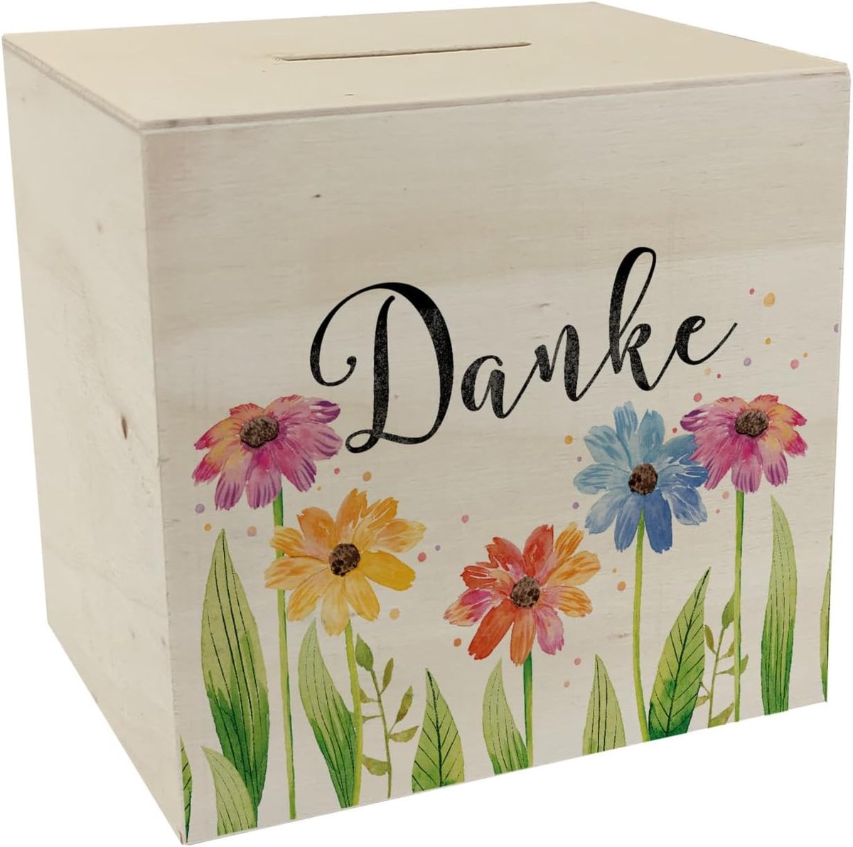 Spaarpot Bloemen met Bedankt - Houten Geldbox - Kleurrijke Waterverf - Perfect Cadeau voor Moeder - ShopVlot