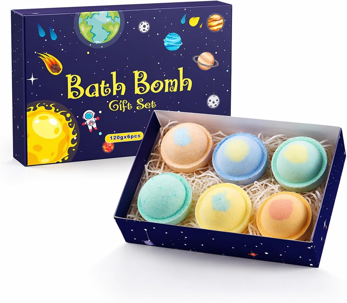 6-delige badbomben set - kleurrijke planeten - ontspannende spa-ervaring - perfect cadeau voor volwassenen - ShopVlot