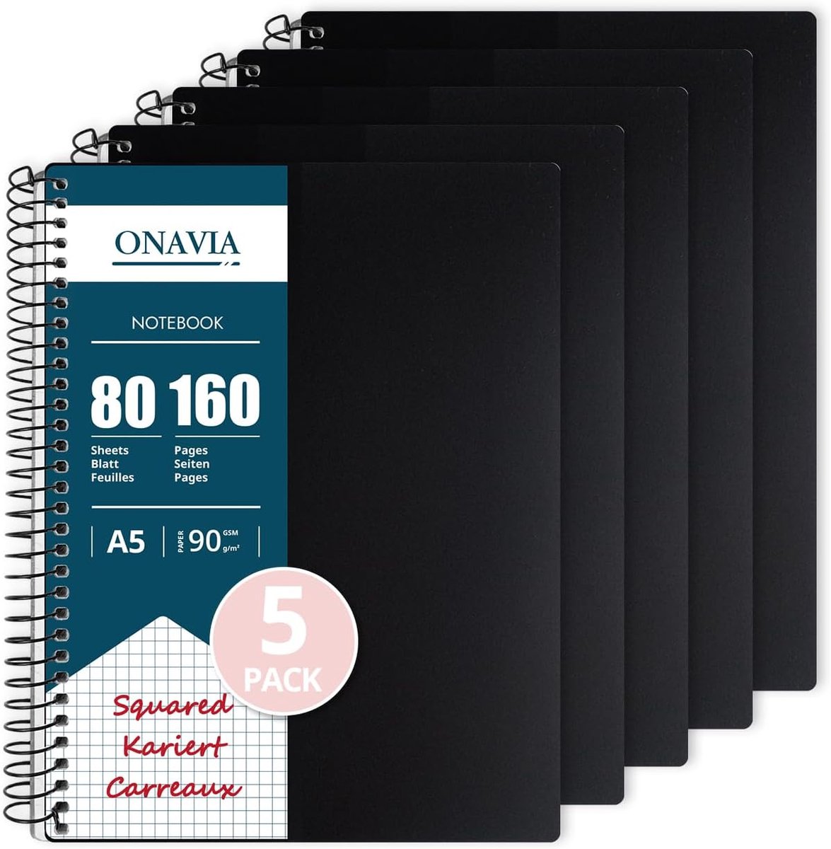 Notitieboek A5 5 pack - 80 vellen - gerasterd - ideaal voor studie en aantekeningen - ShopVlot