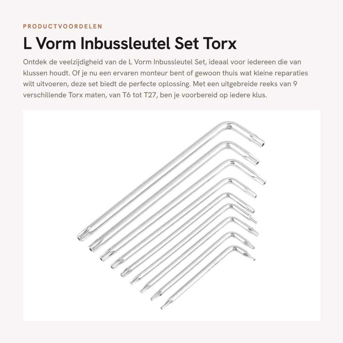 Dailygoods- Inbussleutelset 9 Stuks - L Vorm - Torx T6-T27 - Universele Sleutel - Reparatietool - Handgereedschap Kits - Sleutelset
