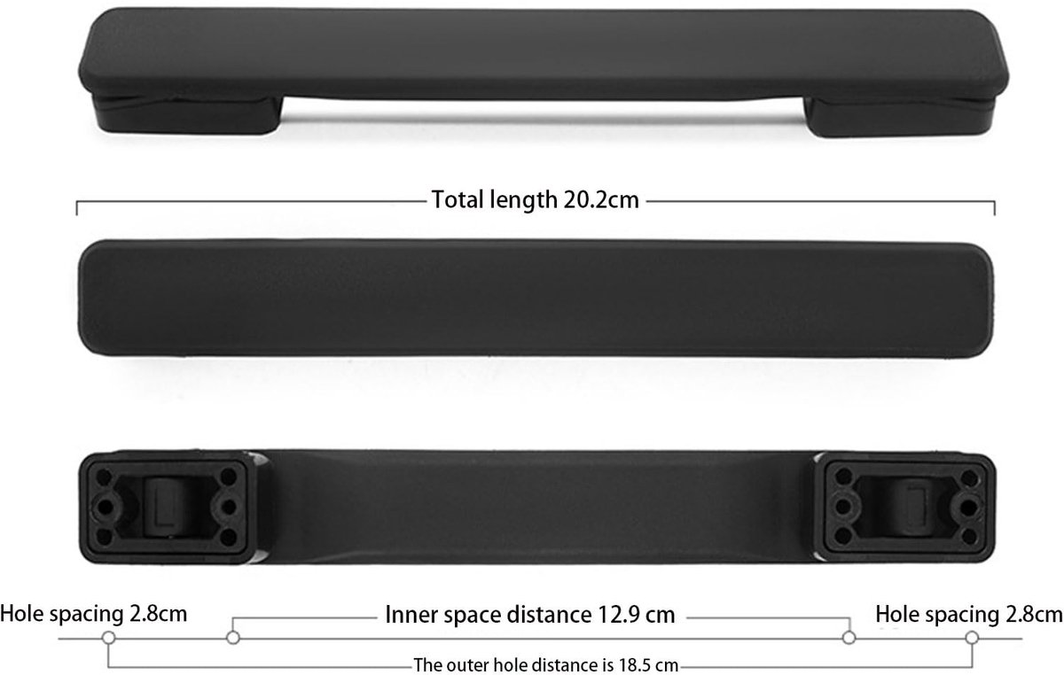 Dailygoods- Bagagekofferhandvat Vervangbaar - Kunststof Handvat - Draagstang - Accessoires - Robuust - Eenvoudig te Monteren - 202 x 26 x 8 mm - Bagagegreep