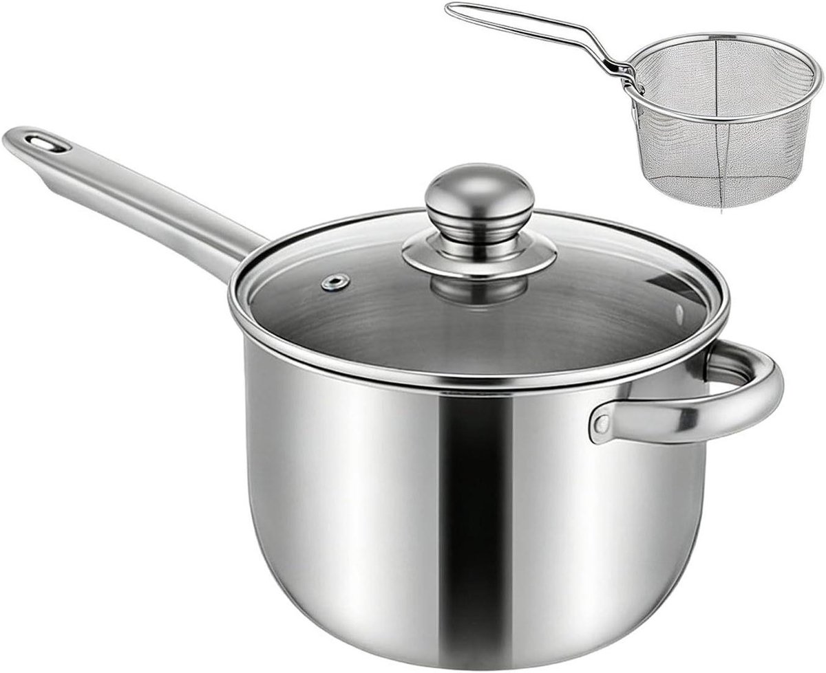 Mini Friteuse - Kleine Frituurpan - Thuis Koken - Roestvrijstalen Pan - 16D x 21.7W x 16H cm - Meerkleurig