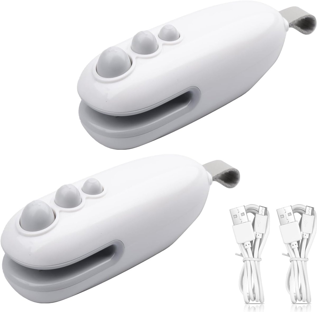 Set van 2 mini-warmteverzegelaars – Draagbare, oplaadbare USB-warmteverzegelaars met snijder, Geschikt voor plastic zakken, pouches, chipszakken, voedselverpakkingen en snacks (wit)