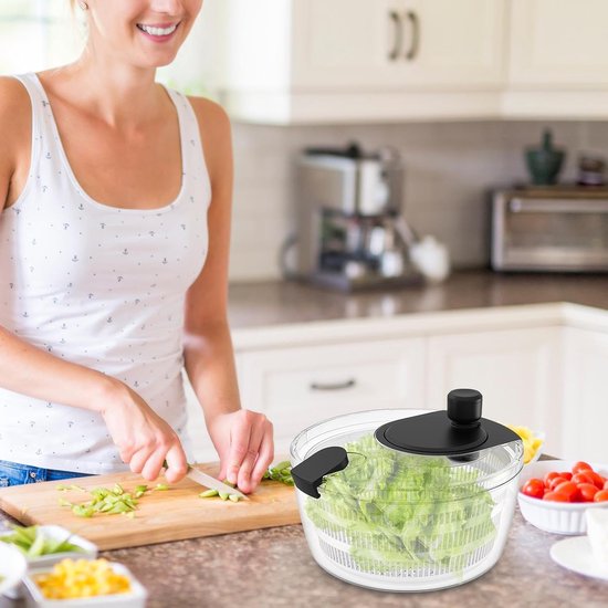 Slacentrifuge - Groentecentrifuge - Salade Maken - Handmatige Bediening - 4 Liter - Transparant — afbeelding 2