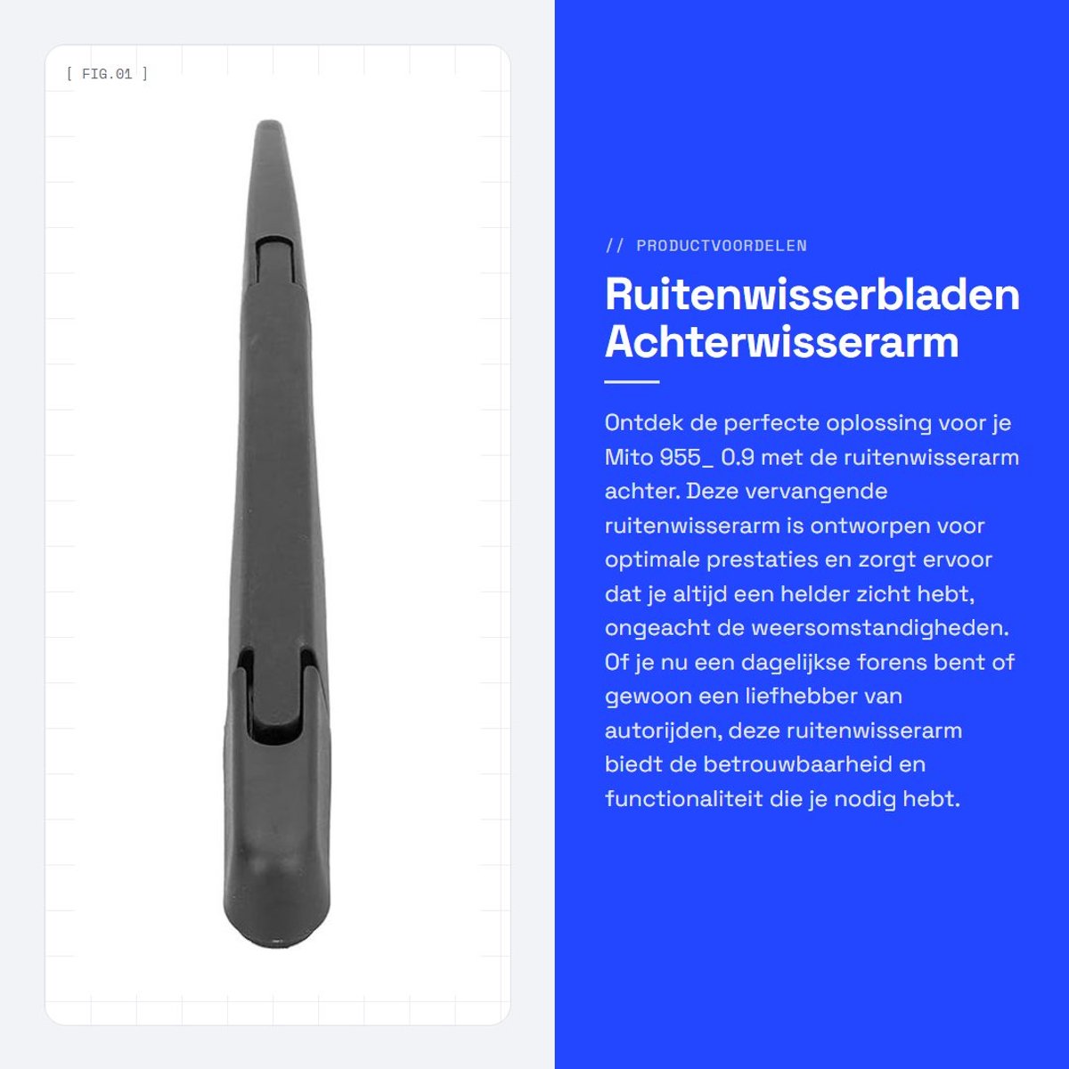 Dailygoods- Ruitenwisserarm Achter - Vervanging voor Mito 955_ - Rubber/ABS - Artikeltype: Ruitenwisserarm - 0.9/1.3 L - 74/101 PK - Achterruitenwisser