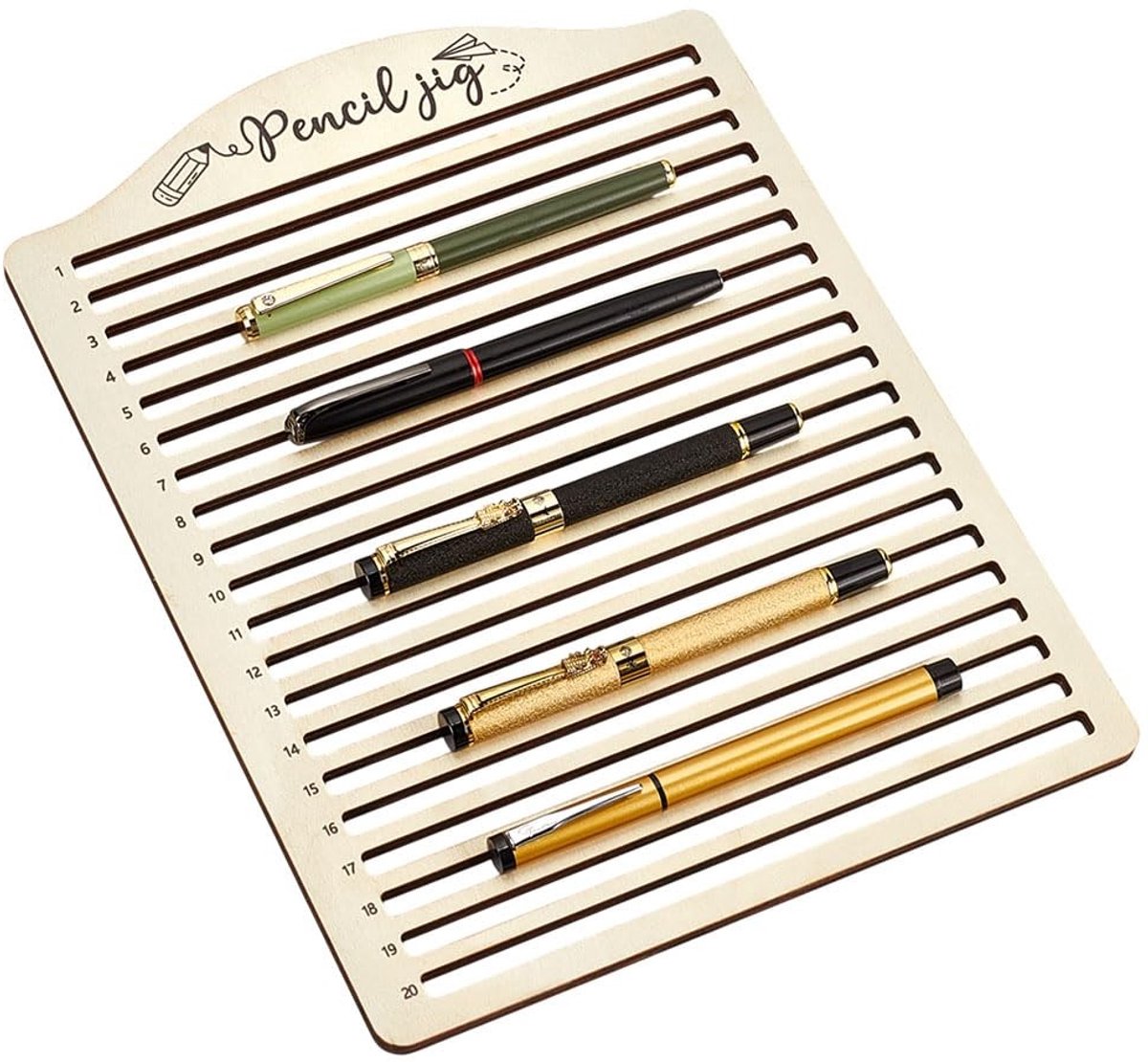 Dailygoods- Potloodhouder 20 Sleuven - Houten Pennenhouder - Bureau Organizer - Creatieve Klemgereedschap - DIY Projecten - 200 x 8 mm