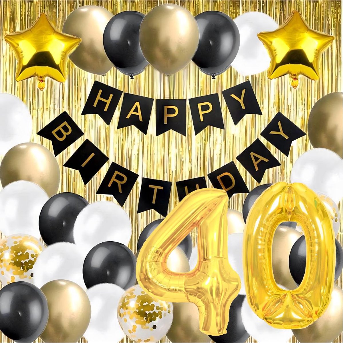 40 jaar verjaardag feest pakket | Versiering Ballonnen voor feest 40 jaar Set 57-delig| Veertig Jaar Versiering | Ballonnen slingers opblaasbare cijfers 40 Ballondecoratieset voor een 40e verjaardag, gordijn, zwart-goud