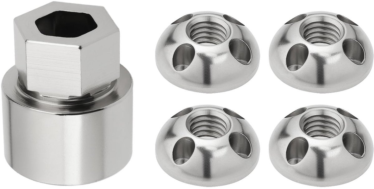 Dailygoods- Anti-diefstal Moer Set - Roestvrij Staal - M8 Schroefdraad - 4 Gaten - 4 Moeren/1 Slot - Duurzaam en Corrosiebestendig - Beveiligingsmoer