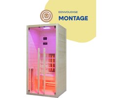 LIVIN Infraroodcabine 1 Persoons - Saunacabines - Sauna Cabine - Full Spectrum Verwarming - Kleurenverlichting - Audiofunctie - 90 x 90 x 190 cm - Espenhout