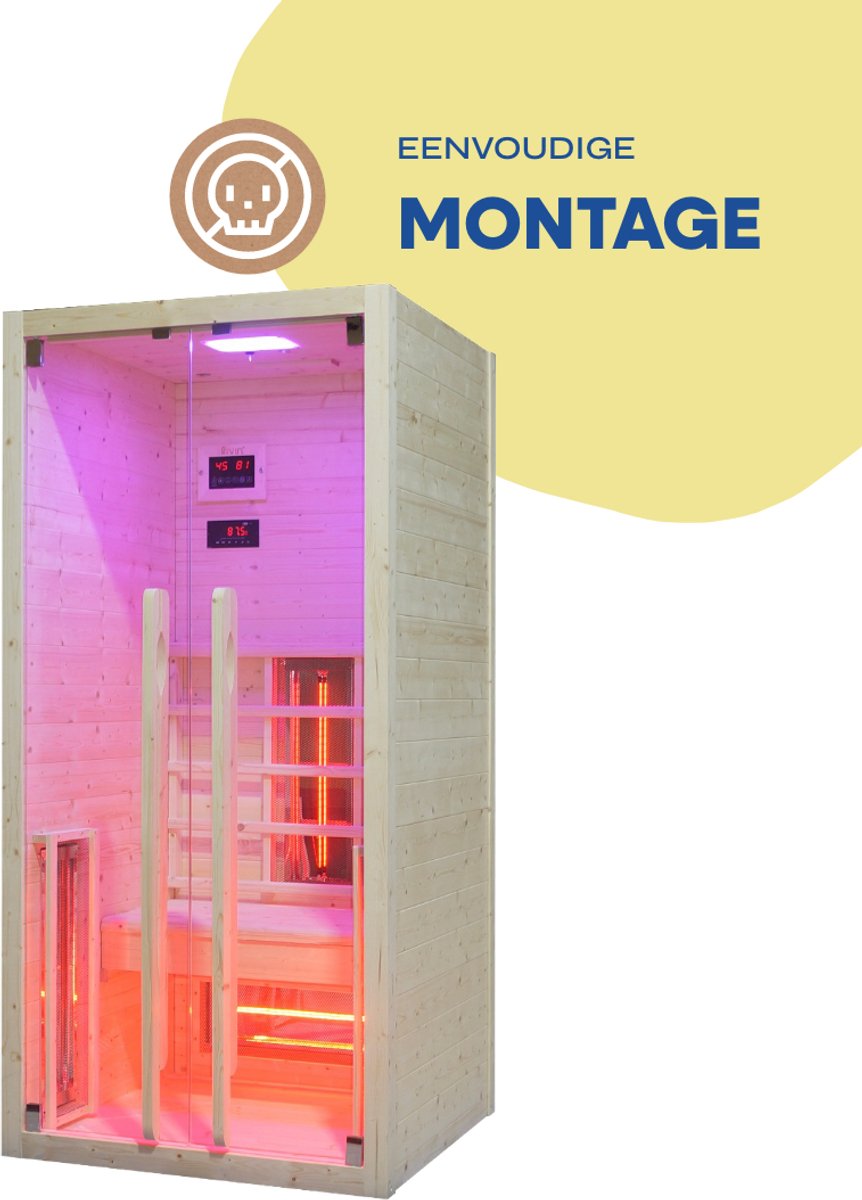LIVIN Infraroodcabine 1 Persoons - Saunacabines - Sauna Cabine - Full Spectrum Verwarming - Kleurenverlichting - Audiofunctie - 90 x 90 x 190 cm - Espenhout