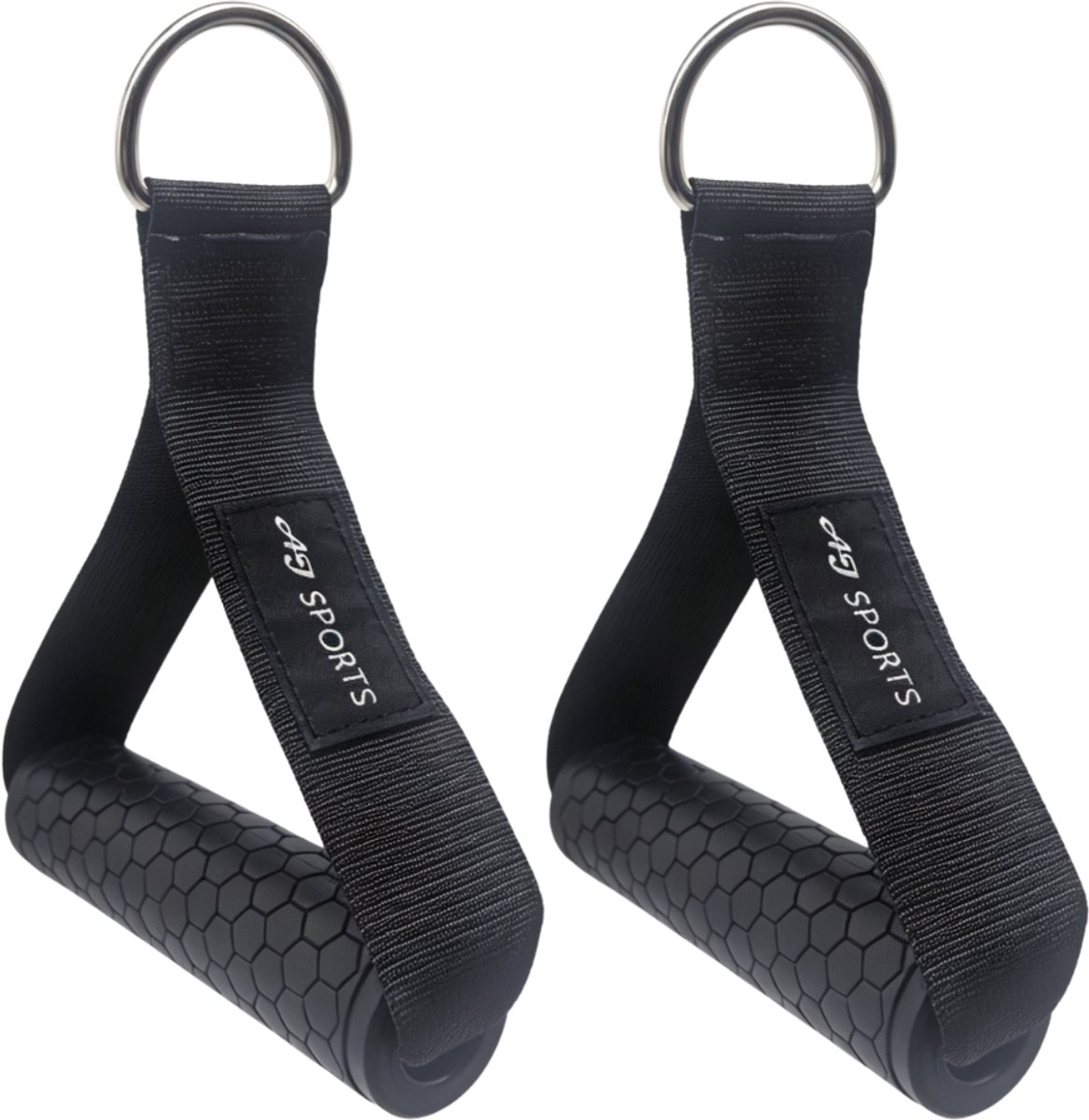 AJ-Sports Strap handle - 2 stuks - Handgrepen met D-ring - Krachttraining - Fitness - Fitness Handvat - Zwart