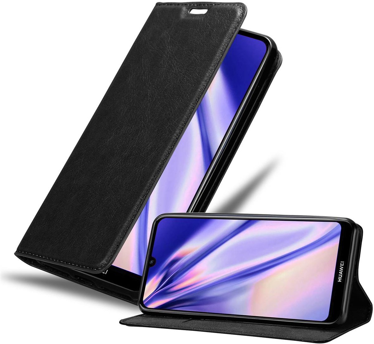 Cadorabo Hoesje geschikt voor Huawei Y6S in ZWARTE NACHT - Beschermhoes met magnetische sluiting, standfunctie en kaartvakje Book Case Cover Etui