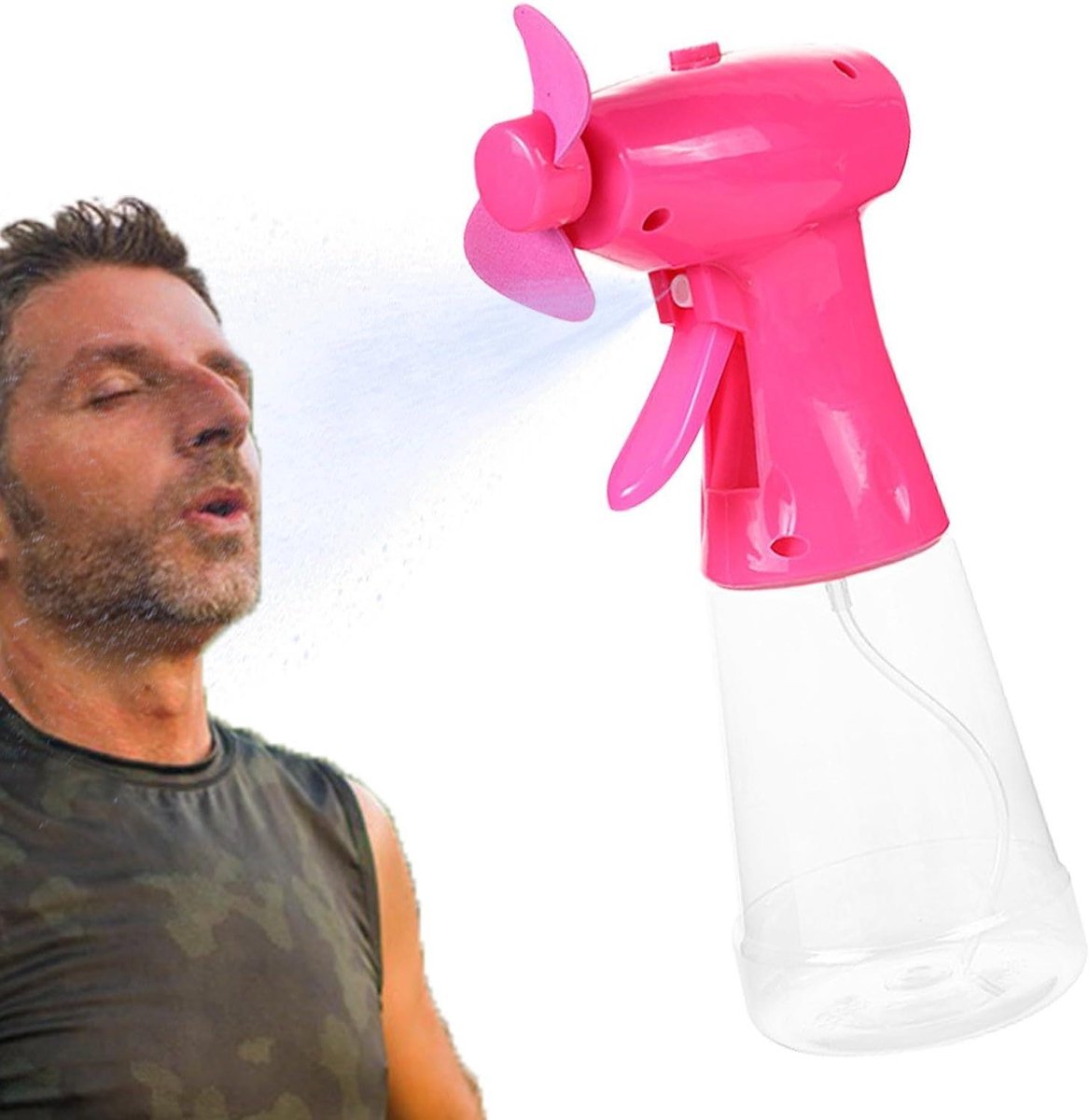 Draagbare ventilator - Met waterspray - Buiten verkoeling - Ergonomisch design - 8.6x10.4x8.6 cm - Rood