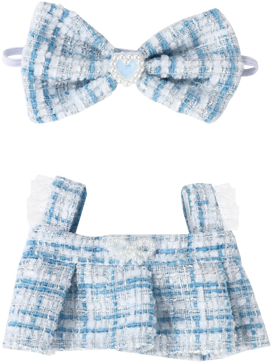 Dailygoods- Poppenjurken Set van 2 - Mouwloos Tweedjurkje - Strikhoofdband - Elegante Outfits - Blauw - Kwaliteitsmateriaal Polyester - Poppenkleding