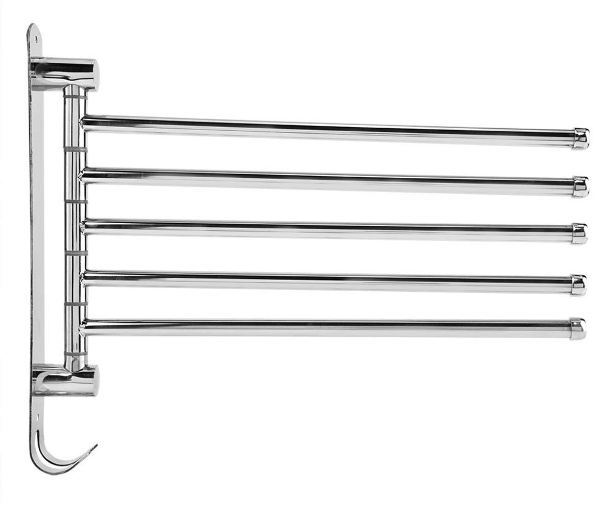 Dailygoods- Handdoekhouder met 2/3/4/5 zwenkstangen - Draaibare Handdoekstang - Roestvrij Staal - Wandmontage - Hoogglans Polijsten - Afmetingen 350 x 190/225/260/295 x 35 mm - Wandhanddoekhouder