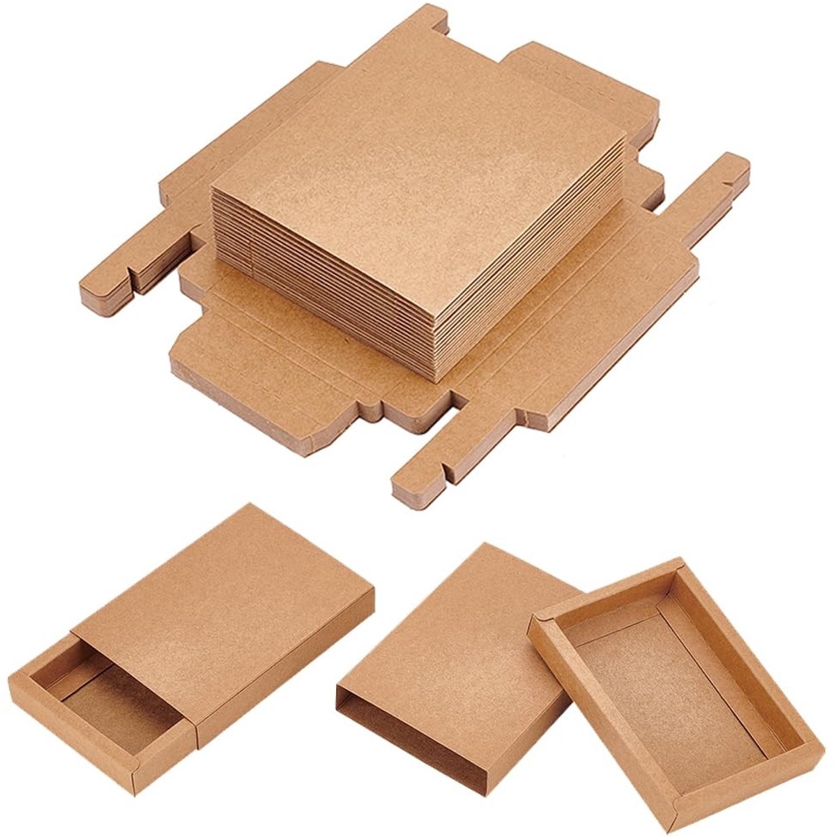 Dailygoods- Kraftpapier Ladedozen 20 Stuks - Stevig/Duurzaam - Rechthoekige Geschenkdozen - 12 x 8 x 2 cm - Voor Huwelijksfeest/Sieraden - Hoogwaardig Kraftpapier