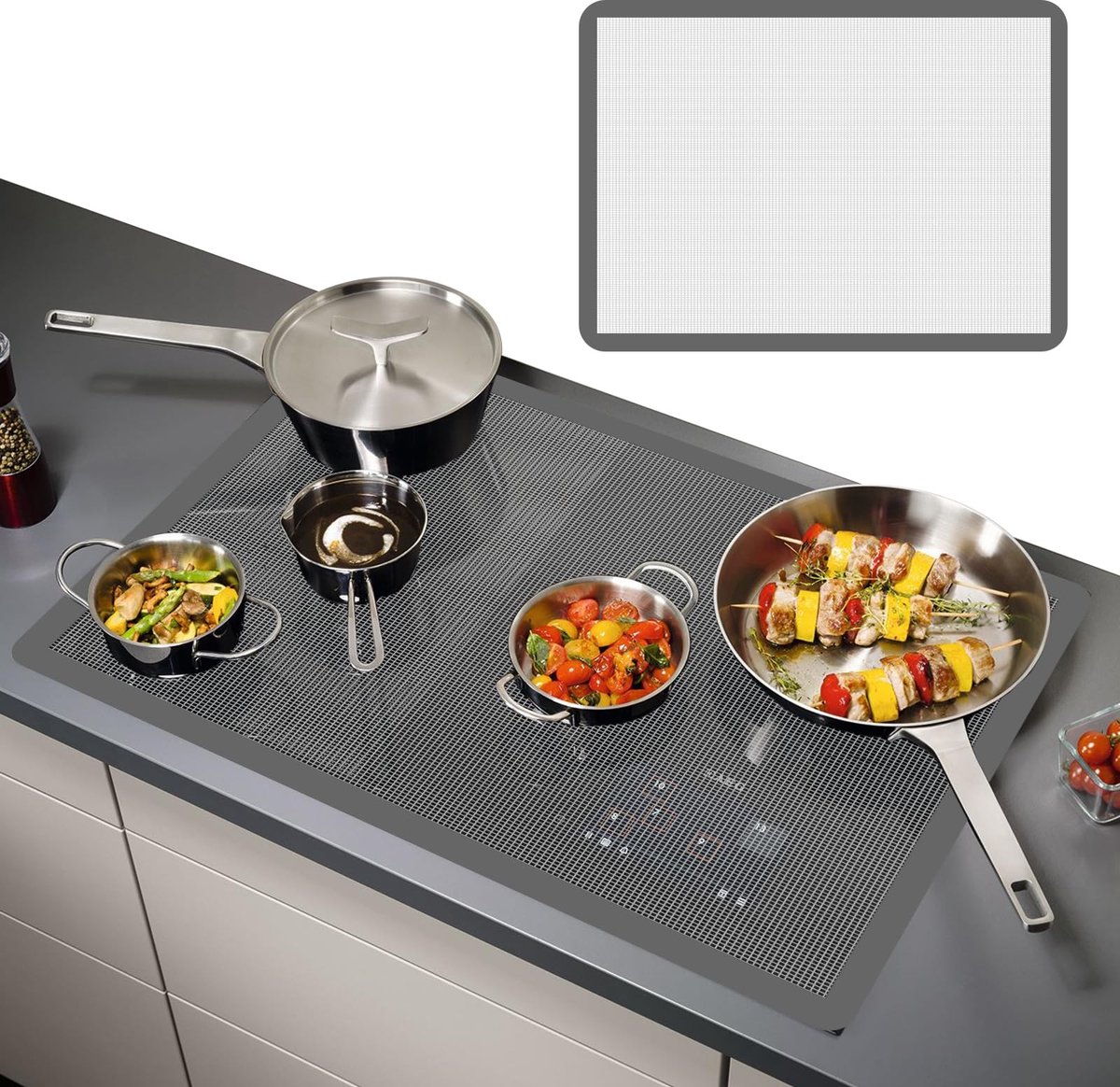 Dailygoods- Inductiemat 80 x 52 cm - Siliconen multifunctioneel - Antislip - Krasbestendig - Herbruikbaar - Hittebestendig tot 250 °C - Kookplaatbescherming