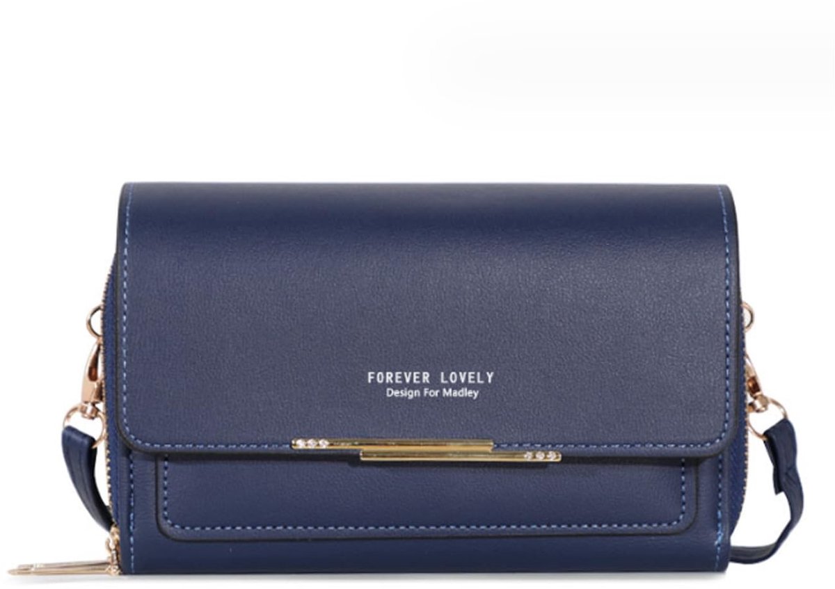 Dailygoods- Schoudertas Dames - PU Leer - Verstelbare Schouderband - Handtas Klein - Handtas voor Mobiele Telefoon - Donkerblauw - Antiroest Sluiting