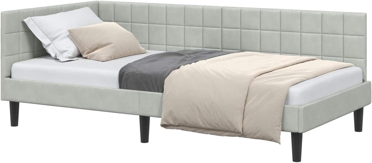 Hoekbed - L-vormig bed - Kleine ruimtes - Verstelbaar hoofdeinde - 90 x 200 cm - Lichtgrijs