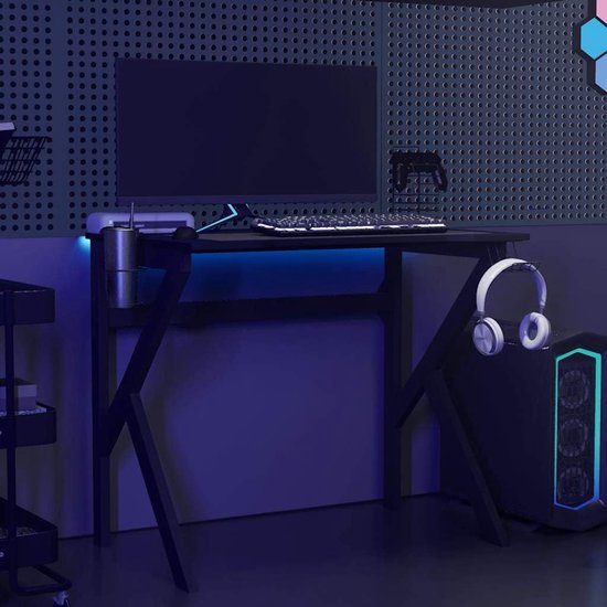Gaming Bureau - Computertafel Werkplek - Gaming Werken - Ergonomisch K-Frame - 90 x 60 x 75 cm - Zwart — afbeelding 2